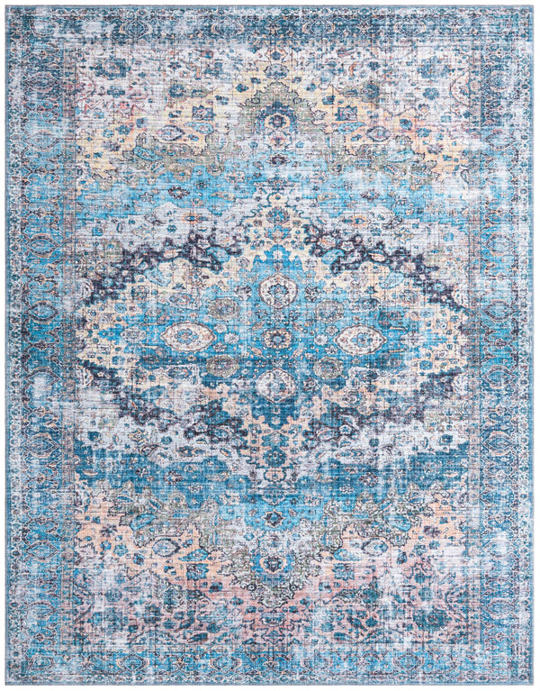 Unique Loom Mangata Mary Machine Made Border Rug Blue, Blue/Black/Beige/Ivory/Gray/Navy Blue/Peach/Turquoise 7' 10" x 10' 0"