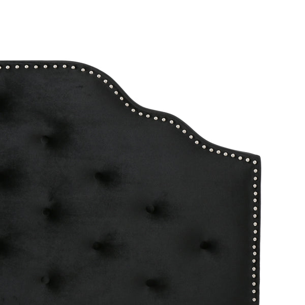 English Elm Tufted Queen Headboard with Nailhead Trim Solid Wood Frame and Adjustable Metal Legs Black 57877.00NVLTBLK