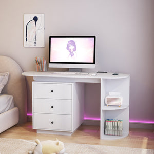 English Elm Modern Expandable Home Office Desk with Hutch, 3 Drawers, USB/AC Ports & Adjustable Width Storage W1321P359251