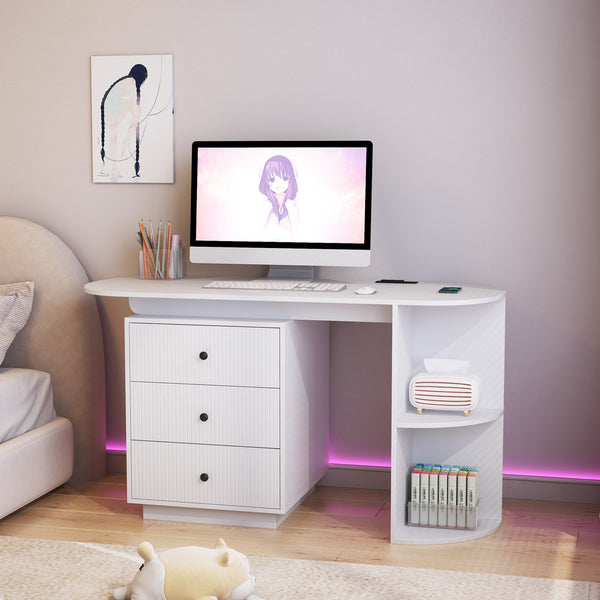 English Elm Modern Expandable Home Office Desk with Hutch, 3 Drawers, USB/AC Ports & Adjustable Width Storage W1321P359251