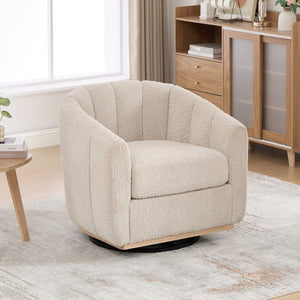 English Elm 31.89 Inch Chenille Tufted Swivel Barrel Armchair Pumpkin Sculpted Design for Living Rooms Wheat W3098P397229