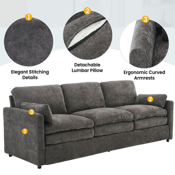 English Elm 101.2" Modular Chenille Sectional Sofa with Tufted Cushions and Deep Seating for Living Room Grey N719S001922E