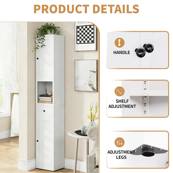 English Elm 71 Inch Freestanding Metal Storage Cabinet Five Tier Narrow Pantry Organizer White W2735P428814