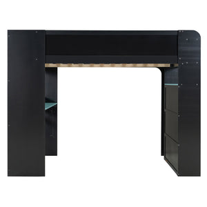 English Elm Full Size Gaming Bunk Bed with Rgb Lighting Integrated Desk Wardrobe and Storage Blue LT100266AAC