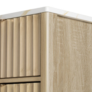 English Elm K&K Fluted Kitchen Island with Extendable Dining Table, Art Deco Mid-Century Design, Built-In Power Hub, Gold Handle Natural N707S000018Y