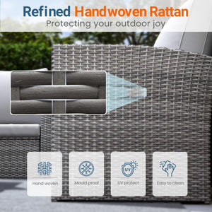 English Elm 4-piece Outdoor Wicker Conversation Set with Tempered Glass Table and Resort Style Grey+Brown B082S00059