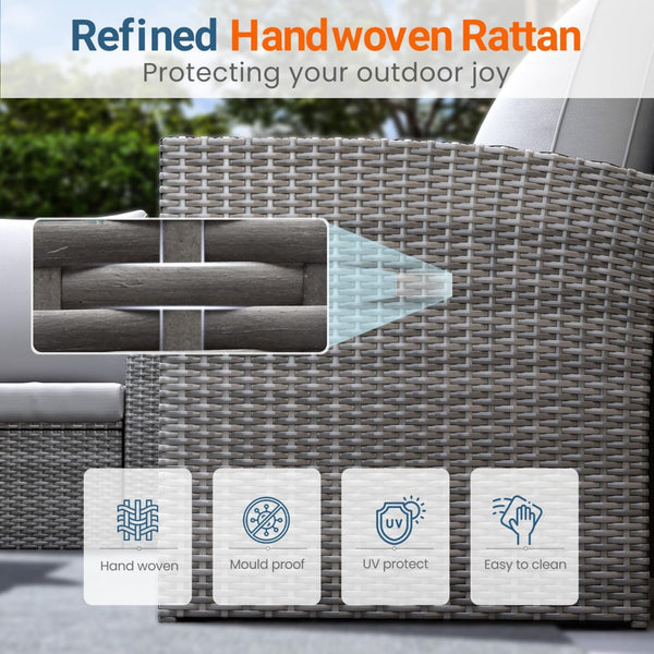 English Elm 4-piece Outdoor Wicker Conversation Set with Tempered Glass Table and Resort Style Grey+Brown B082S00059
