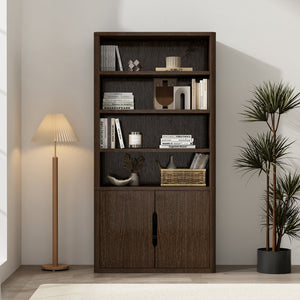 English Elm Rivington 40" Bookcase Cabinet with Soft-Close Doors, 4 Open Shelves, Adjustable Storage Appeal Walnut B365S00019