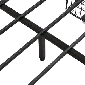 English Elm King Storage Bed Frame with USB Outlets, RGB LED Headboard, 4 Rolling Drawers & Metal Slats, Black Brown Gray W2297P291441