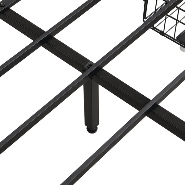 English Elm King Storage Bed Frame with USB Outlets, RGB LED Headboard, 4 Rolling Drawers & Metal Slats, Black Brown Gray W2297P291441