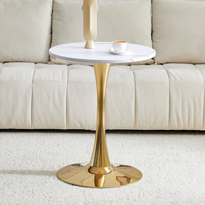 English Elm Round Faux Marble Tulip Dining Table Mid Century Pedestal Base for Compact Kitchens Gold+White W2920P395717