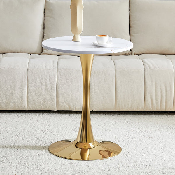 English Elm Round Faux Marble Tulip Dining Table Mid Century Pedestal Base for Compact Kitchens Gold+White W2920P395717