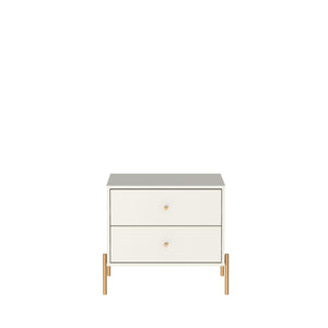 English Elm Jasper 25" Nightstand with Two Full-Extension Drawers, Gold Accents & Sleek Brushed Steel Legs Off White B365P398532