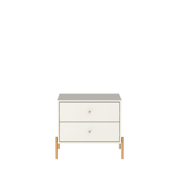 English Elm Jasper 25" Nightstand with Two Full-Extension Drawers, Gold Accents & Sleek Brushed Steel Legs Off White B365P398532