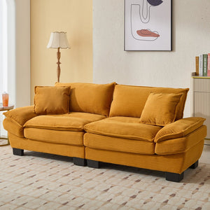 English Elm Corduroy Stylish Sleeper Sofa Loveseat with Dual-Layer Cushions & Two Support Pillows, Sturdy Frame Yellow W676P184141