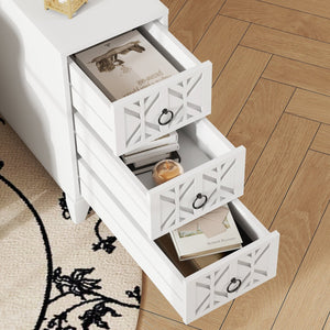 English Elm End Table With 3 Drawers And 2 Open Shelves - Stylish Corner Side Table With Charging Ports In White W2593P289147