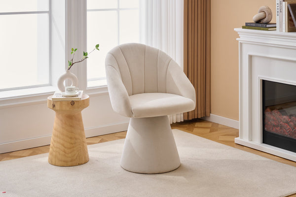 English Elm 068-chenille Swivel Accent Armchair Sculptural Curved Back Upholstered Living Room Seat Beige W527P438692