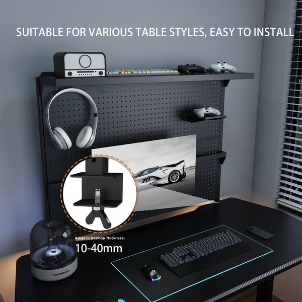 English Elm Clamp-on Steel Pegboard Desk Organizer with Monitor Arm for Gaming Office Setup W2700P346782