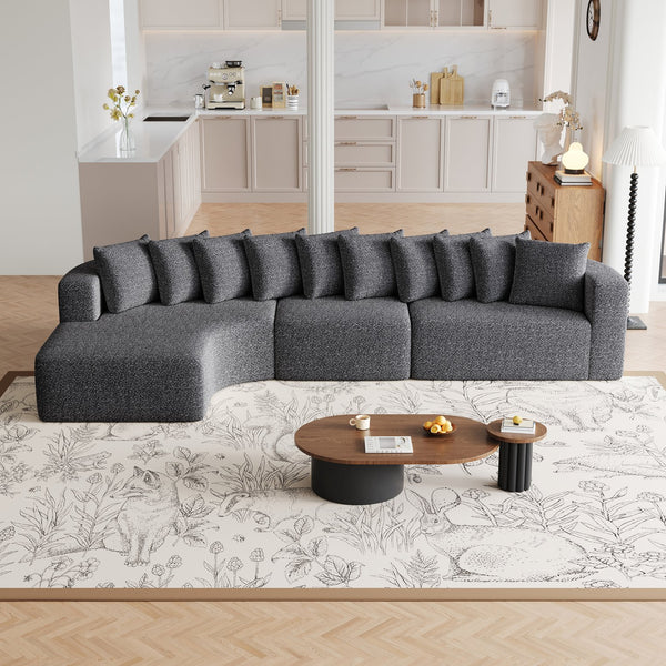 English Elm 131.1-inch Chenille Cloud Curved Sectional with Chaise and Ten Plush Throw Pillows W3505S00014