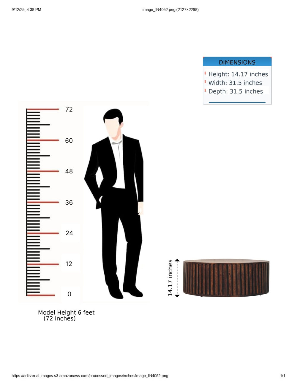 English Elm Solid Wood Orion Slatted Coffee Table - Modern Round Design With Hidden Storage For Clutter-Free Living B182P372127-GIGA