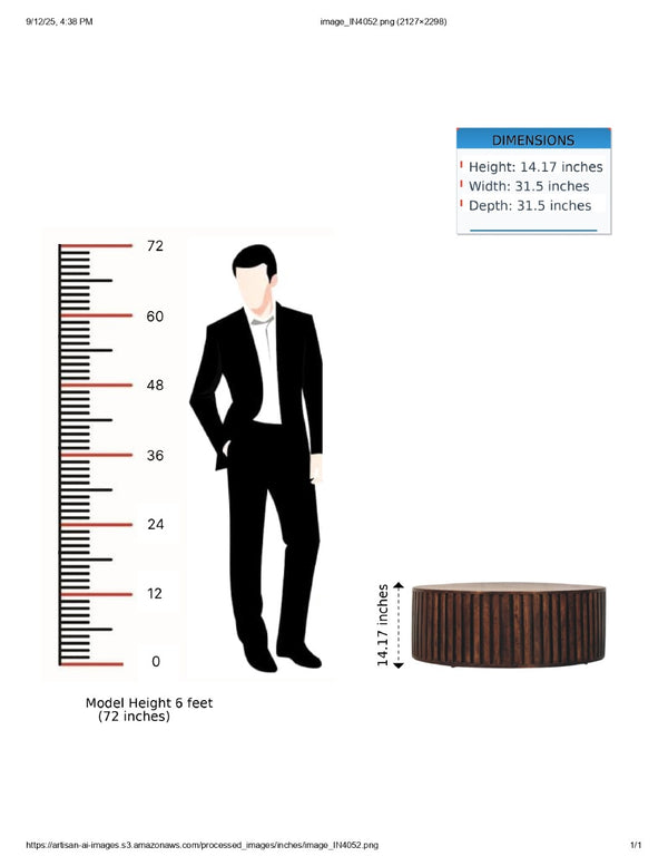 English Elm Solid Wood Orion Slatted Coffee Table - Modern Round Design With Hidden Storage For Clutter-Free Living B182P372127-GIGA