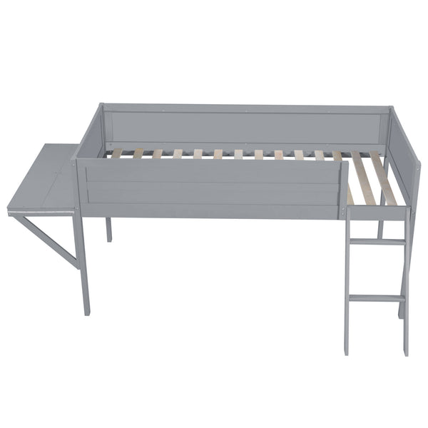 English Elm Wood Twin Gaming Loft Bed with Desk, LED Lighting & Storage Shelves—Sturdy Pine Build for Kids (98) N709P236479E