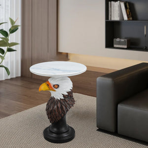 English Elm Horse Head Sculpted Resin End Table with Faux Marble Top for Bold Living Rooms W5398P454680
