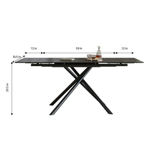 English Elm Retractable Sintered Stone Dining Table with Carbon Steel Legs, 83" Rectangular Modern Design, Durable and Easy-Clean Black W509P340584