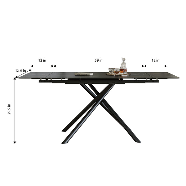 English Elm Retractable Sintered Stone Dining Table with Carbon Steel Legs, 83" Rectangular Modern Design, Durable and Easy-Clean Black W509P340584