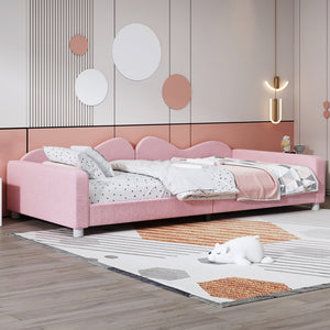 English Elm Twin Sherpa Upholstered Daybed with Cloud-Shaped Backrest, Cozy Sofabed Design, No Box Spring Needed Pink 42.5 L x 25.5 W x 8 H N733P234602H