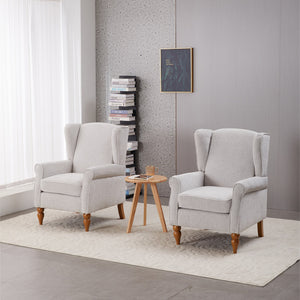 English Elm Coffee Table & Armchair Set with Vintage Roman Column Legs, Breathable Fabric, Solid Rubberwood Craftsmanship Beige W2989P339991