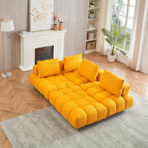 English Elm 120 Plush Teddy Sofa 120" Long Spacious 4-Seater with Solid Wood Frame, Spring Cushion Comfort Yellow W1658S00068