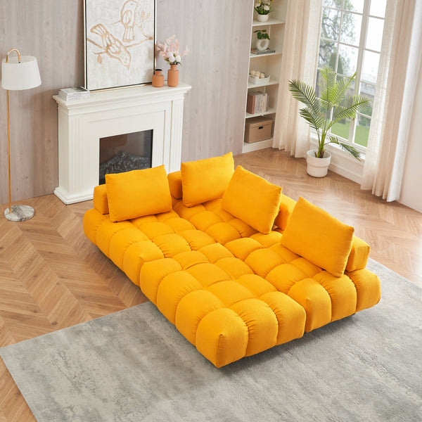 English Elm 120 Plush Teddy Sofa 120" Long Spacious 4-Seater with Solid Wood Frame, Spring Cushion Comfort Yellow W1658S00068