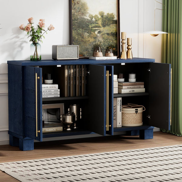English Elm Trexm Ash Veneer Buffet with Gold Handles and Adjustable Shelves for Dining Spaces Antique Navy N715P392244M
