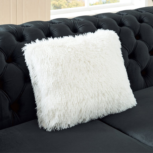 English Elm 106 Inch Velvet Tufted Chesterfield Sectional with Gold Steel Legs for Large Living Rooms Black W1191S00046