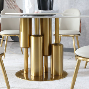 English Elm Modern Sintered Stone Round Dining Table with Lazy Susan Seats Six in Style W2699S00086