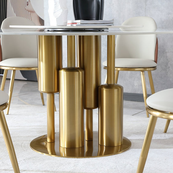 English Elm Modern Sintered Stone Round Dining Table with Lazy Susan Seats Six in Style W2699S00086