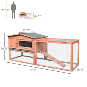 English Elm Rabbit Hutch Outdoor Fir Wood Two Level Small Animal Enclosure with Weatherproof Roof T3971P383917