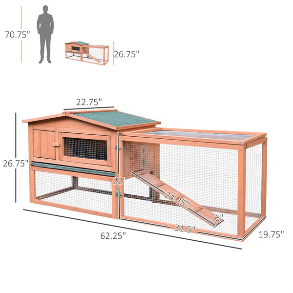 English Elm Rabbit Hutch Outdoor Fir Wood Two Level Small Animal Enclosure with Weatherproof Roof T3971P383917