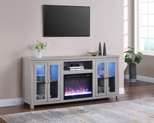 English Elm Emerson 70 Inch Fireplace Tv Stand with Led Accents Electric Heater and Media Storage Light Gray B2749P413266
