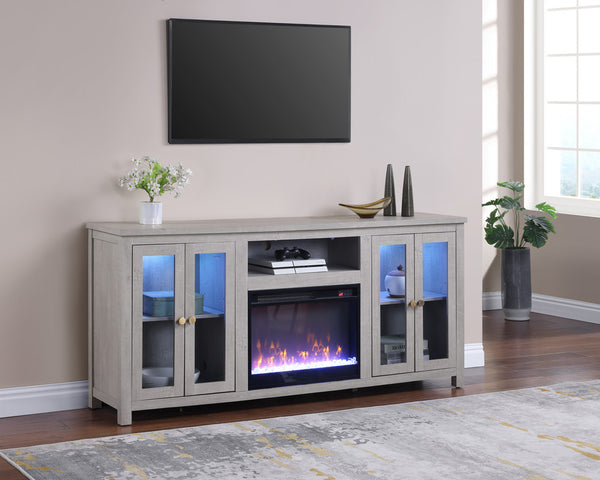English Elm Emerson 70 Inch Fireplace Tv Stand with Led Accents Electric Heater and Media Storage Light Gray B2749P413266