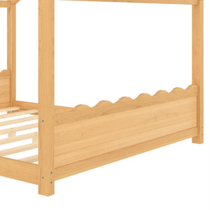 English Elm Queen House Frame Floor Bed Solid Pine Montessori Low Profile Kids Bedroom Natural W1580P387849