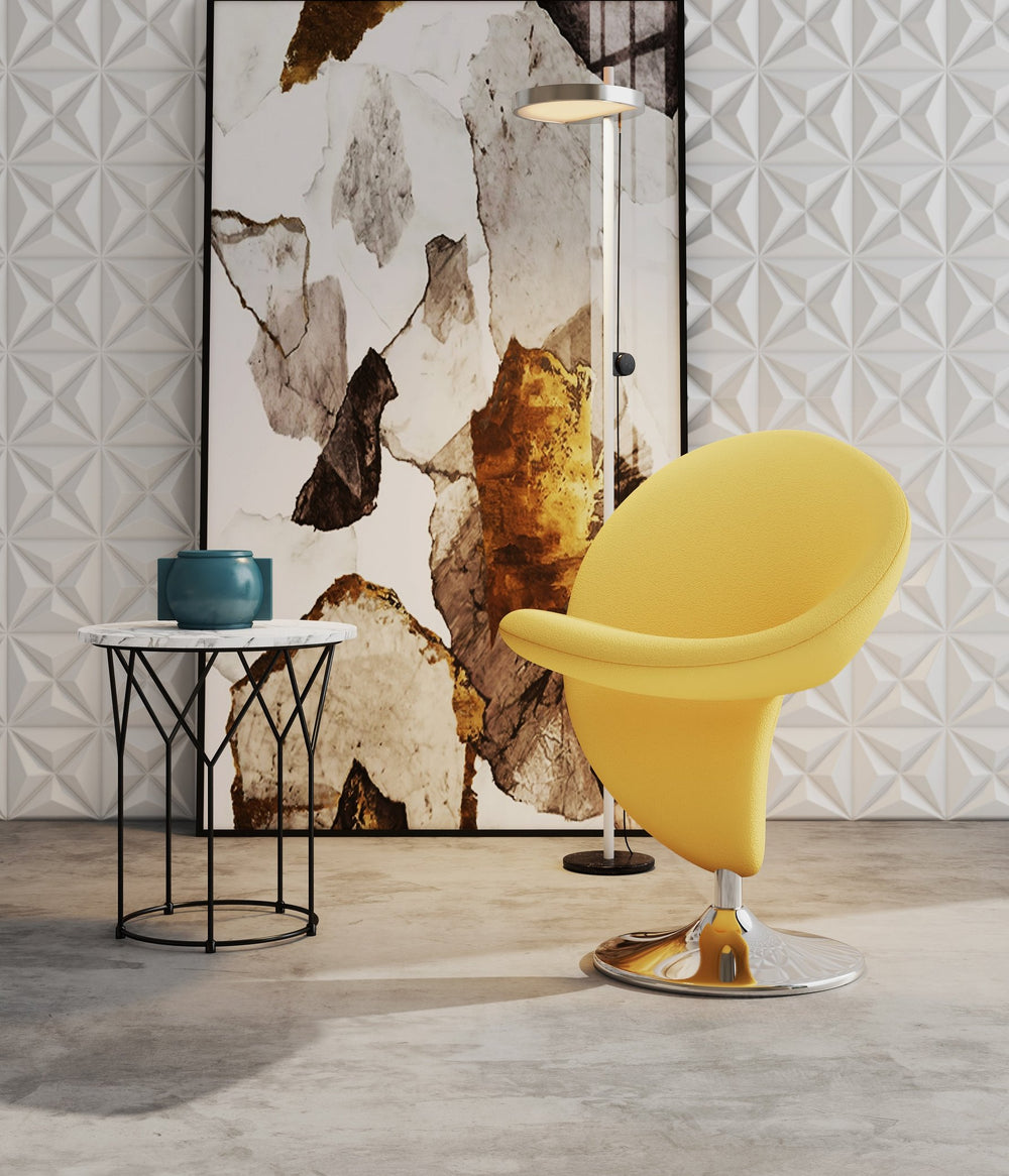 English Elm Curl Wool Blend Swivel Lounge Chair in Yellow — Modern Curl Design, 360° Swivel, Chrome Base, Plush Foam Upholstery B365P398008