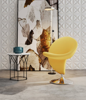 English Elm Curl Wool Blend Swivel Lounge Chair in Yellow — Modern Curl Design, 360° Swivel, Chrome Base, Plush Foam Upholstery B365P398008