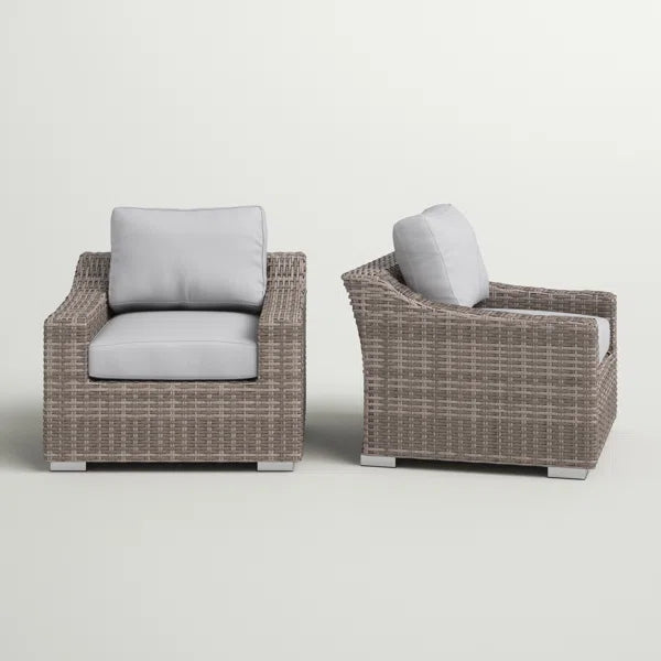 English Elm Fully Assembled Wicker Patio Chair Set With Plush Cushions For Effortless Outdoor Comfort & Style B120S00004