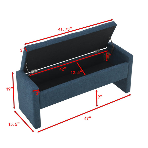 English Elm Modern Linen Upholstered Storage Bench Tufted Seat Organizer for Bedroom Entryway Navy Blue W2671P429583