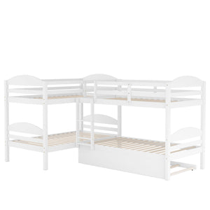 English Elm Twin L-shaped Mission Bunk with Trundle Sleeps Five Solid Pine Kids Room Bed LT000024AAK-1