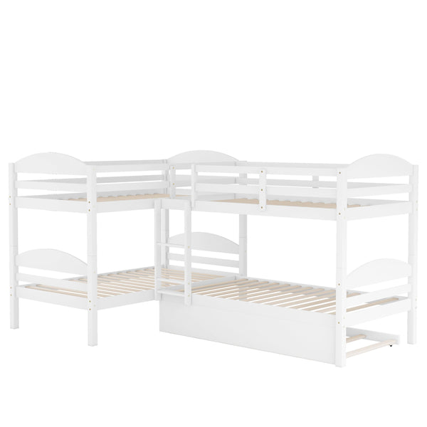 English Elm Twin L-shaped Mission Bunk with Trundle Sleeps Five Solid Pine Kids Room Bed LT000024AAK-1