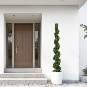 English Elm 6ft Faux Spiral Topiary Trees Uv Resistant Potted Boxwood Set for Porch or Patio W2945P379269