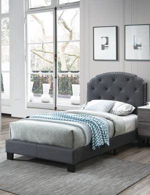 English Elm Light Gray Burlap Upholstered Twin Bed with Button Tufted Headboard and Nailhead Trim Charcoal B011P415174